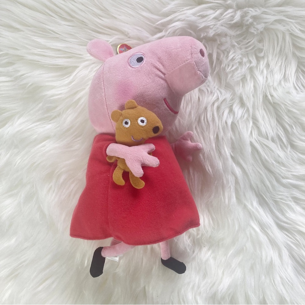 Ty New Peppa Pig Red Dress 9” Long Stuffed Animal Plush With Teddy Bear Toy